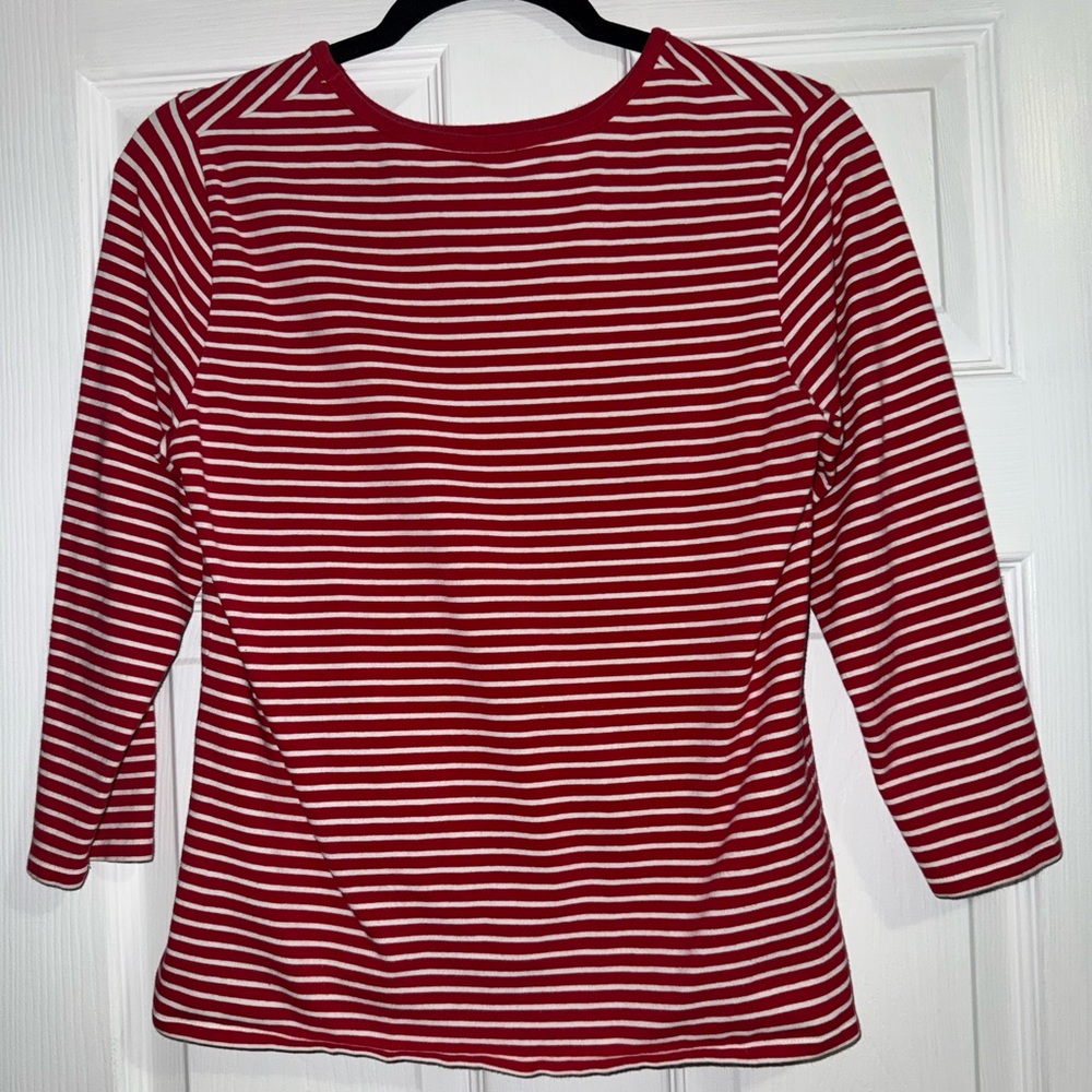 Pendleton Petite Women’s Striped Red White Knit Boat Neck Cotton Top Small